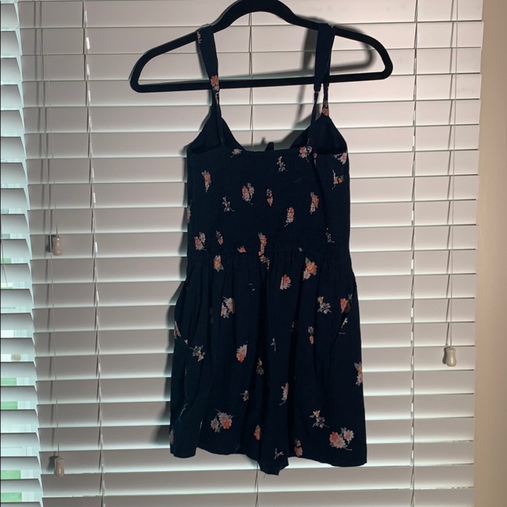 Navy Blue Romper w/ Pink Flowers
